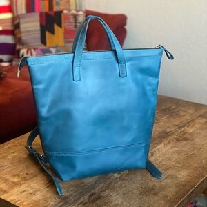Handmade‎ Blue Leather Totepack Backpack Purse